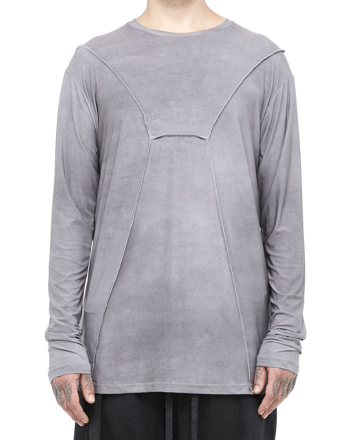 WASHED GREY VISCOSE SEAM DETAIL LONGSLEEVE