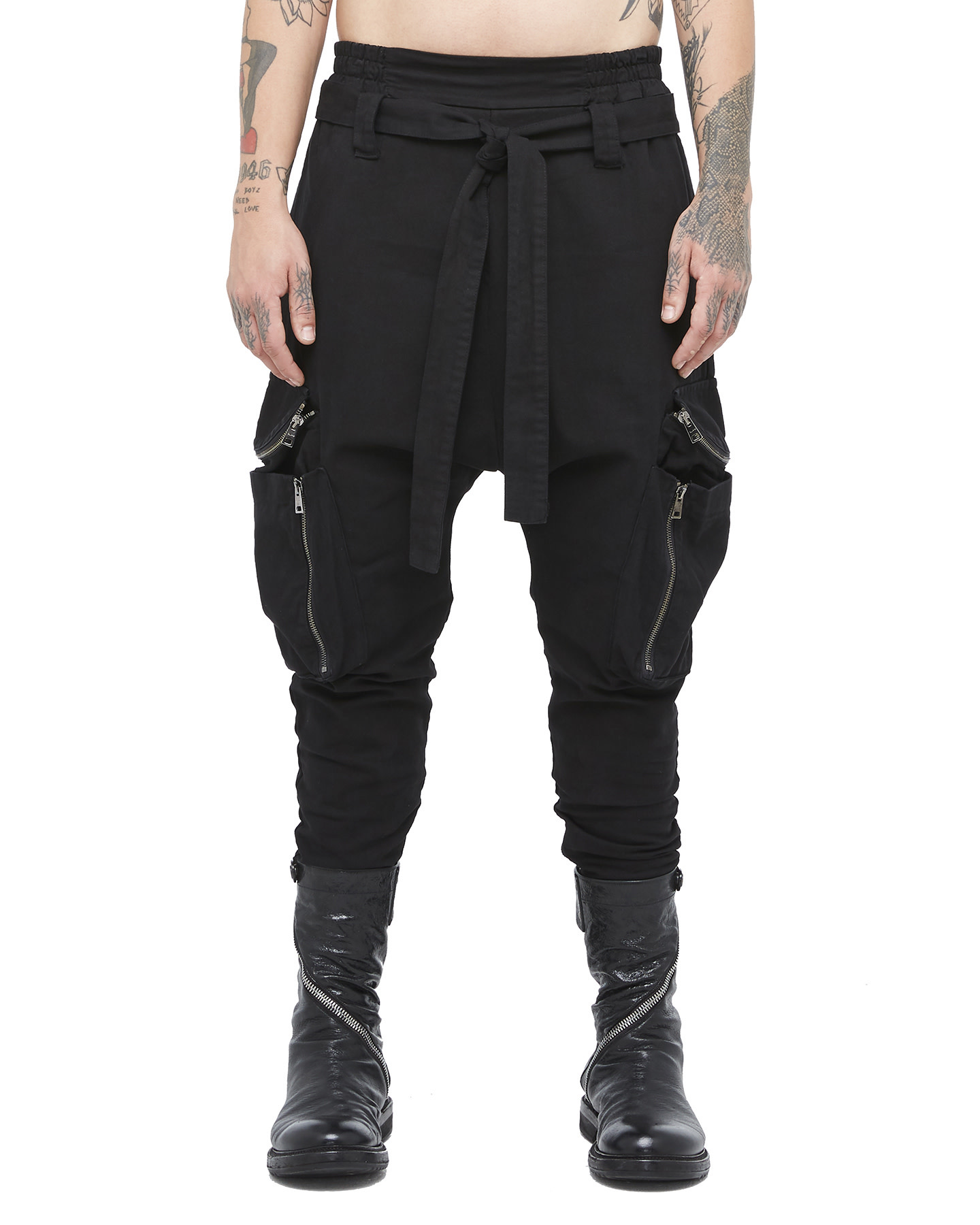 COTTON BELTED DROP CROTCH CARGO TROUSERS