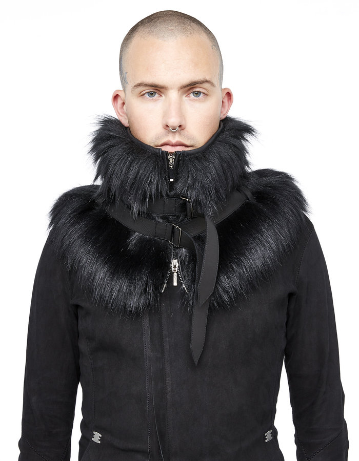 SANDRINE PHILIPPE LONG FAUX FUR BELTED COLLAR 22