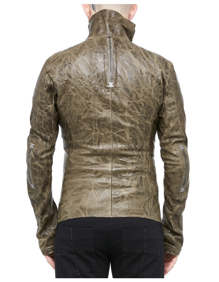 ISAAC SELLAM EXPERIENCE IMPARABLE ASYMMETRIC LAMBSKIN JACKET - KHAKI