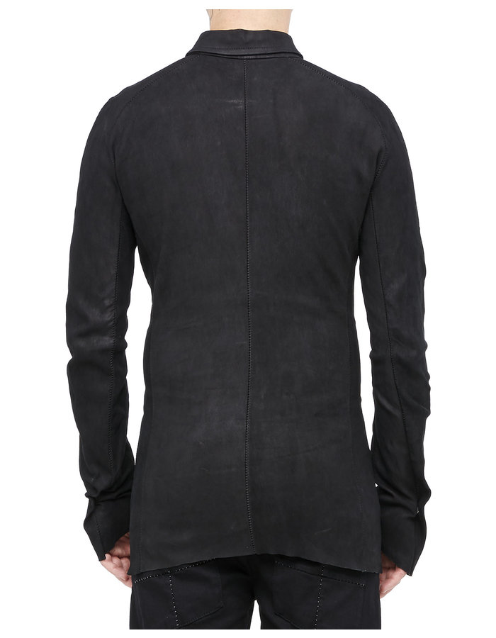 ISAAC SELLAM EXPERIENCE INDISCRET STRETCH LEATHER COLLARED SHIRT - MATTE BLACK