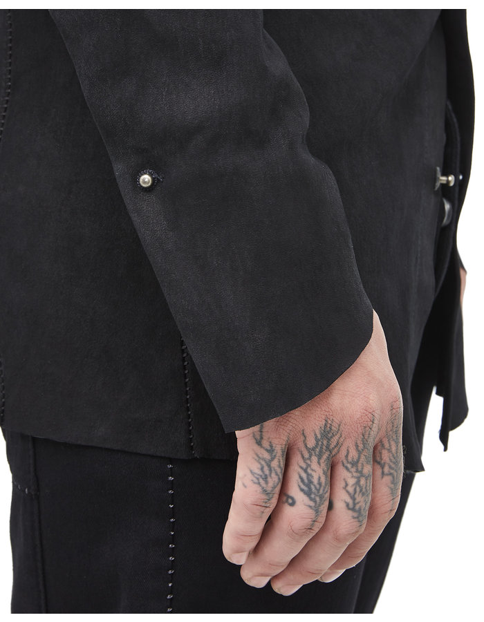 ISAAC SELLAM EXPERIENCE INDISCRET STRETCH LEATHER COLLARED SHIRT - MATTE BLACK