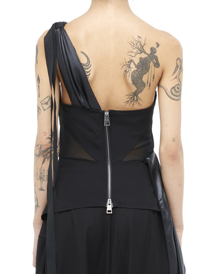 LA HAINE INSIDE US ASYMMETRIC STRETCH WRAP SHOULDER BUSTIER