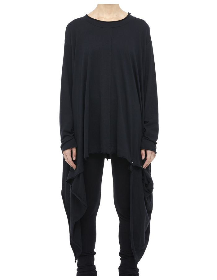 STUDIO B3 OVERSIZED JERSEY ASYMMETRIC TUNIC WITH BUTTON DETAIL