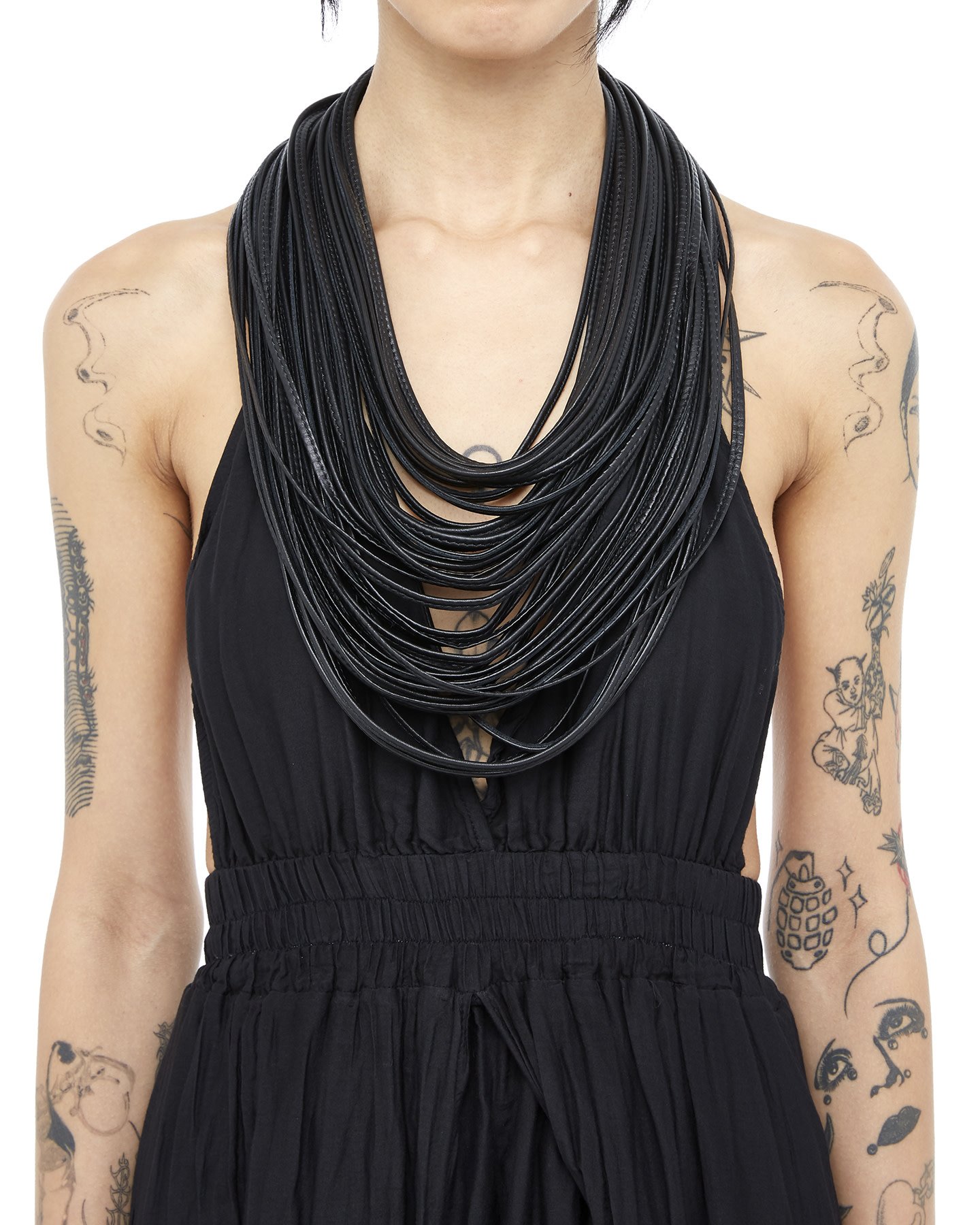 LAYERED LEATHER STRAND NECKLACE - LONG
