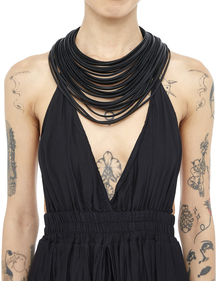 MONIES LAYERED LEATHER STRAND NECKLACE - SHORT