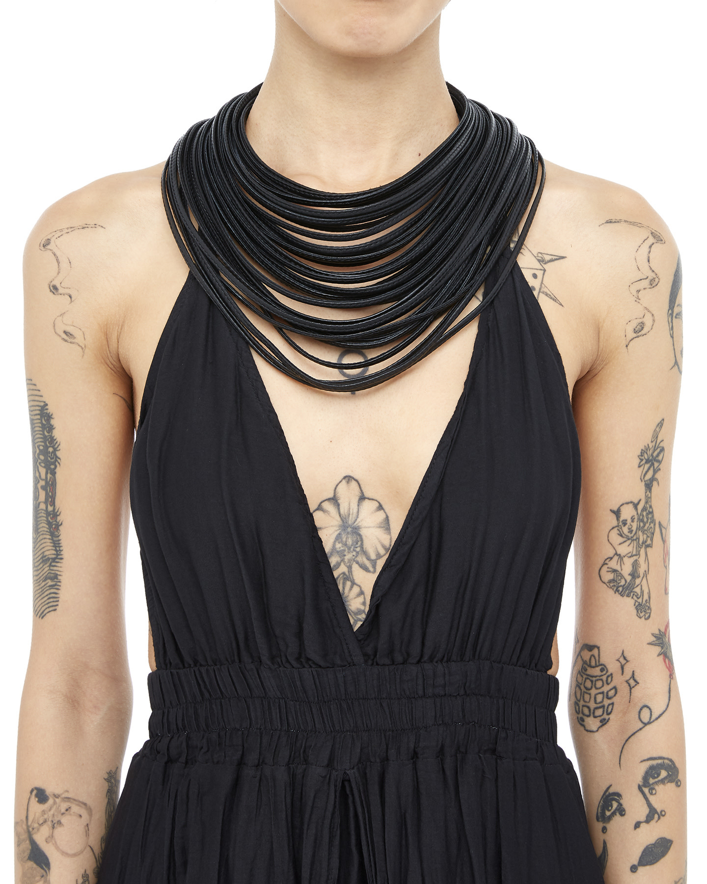 LAYERED LEATHER STRAND NECKLACE - SHORT