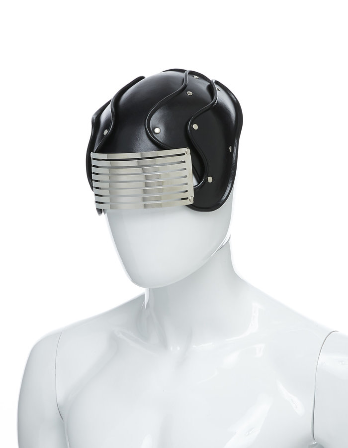 CECILIO LEATHER DESIGNS HELMET WITH METAL VISOR