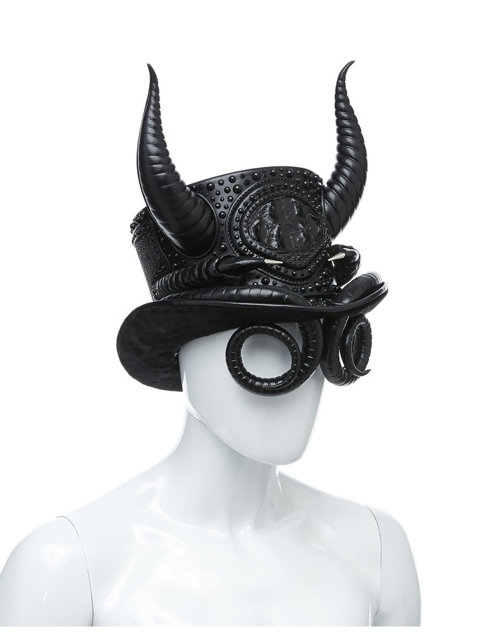 CECILIO LEATHER DESIGNS CURVED HORN COUTURE TOP HAT WITH CRYSTAL