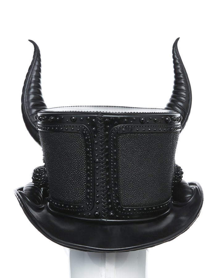 CECILIO LEATHER DESIGNS CURVED HORN COUTURE TOP HAT WITH CRYSTAL