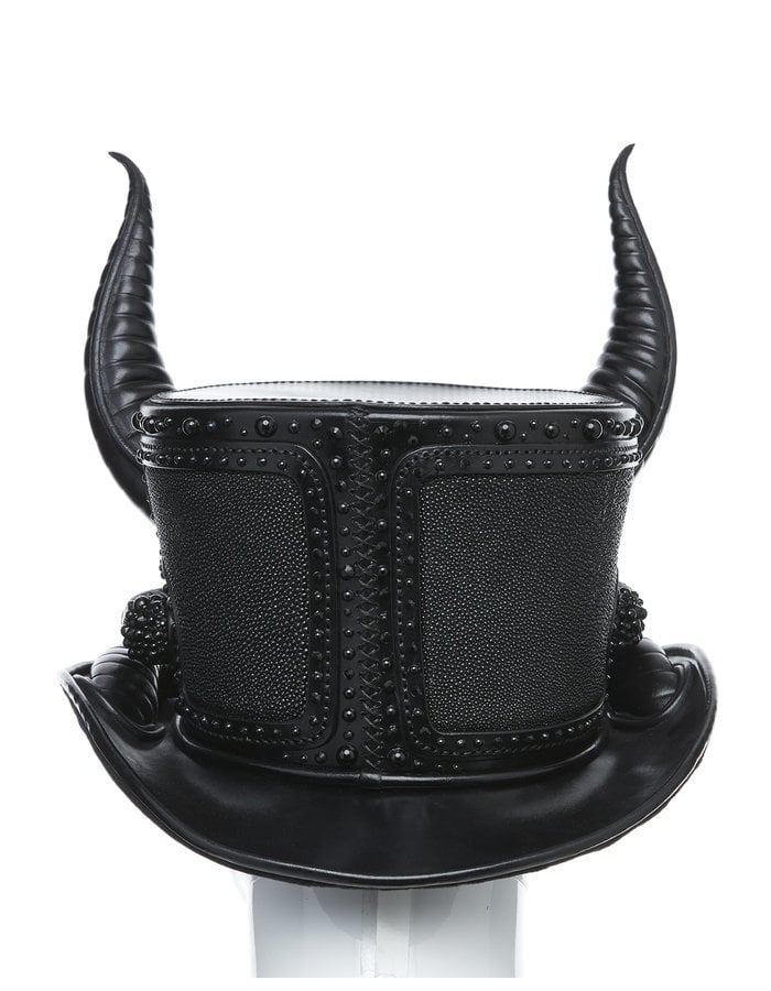 CECILIO LEATHER DESIGNS CURVED HORN COUTURE TOP HAT WITH CRYSTAL