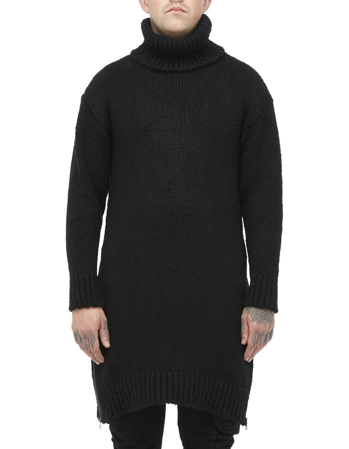 LA HAINE INSIDE US OVERSIZE HIGH NECK LONG KNIT SWEATER - BLACK