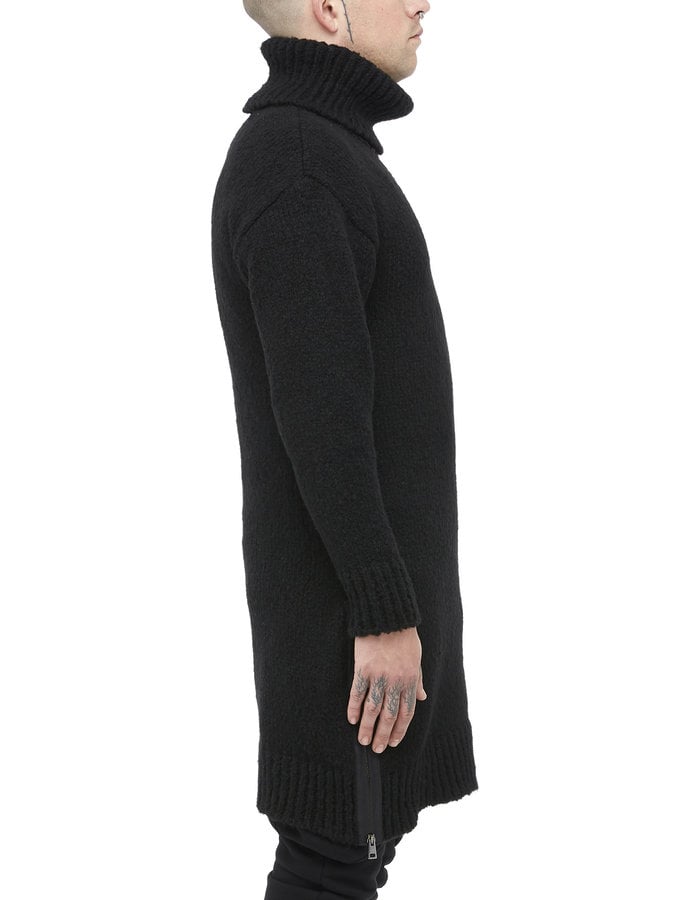 LA HAINE INSIDE US OVERSIZE HIGH NECK LONG KNIT SWEATER - BLACK