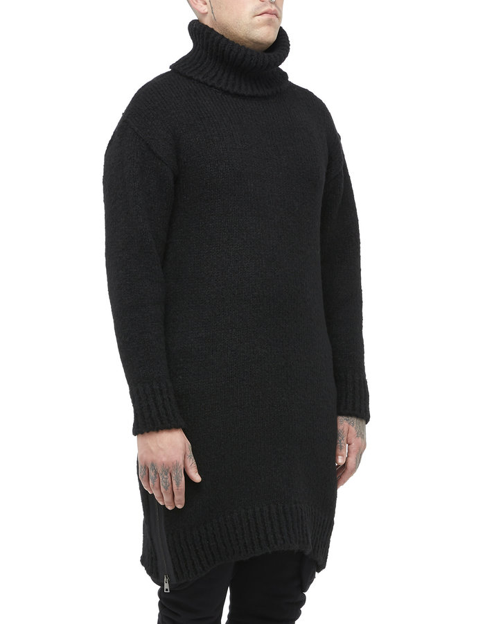 LA HAINE INSIDE US OVERSIZE HIGH NECK LONG KNIT SWEATER - BLACK