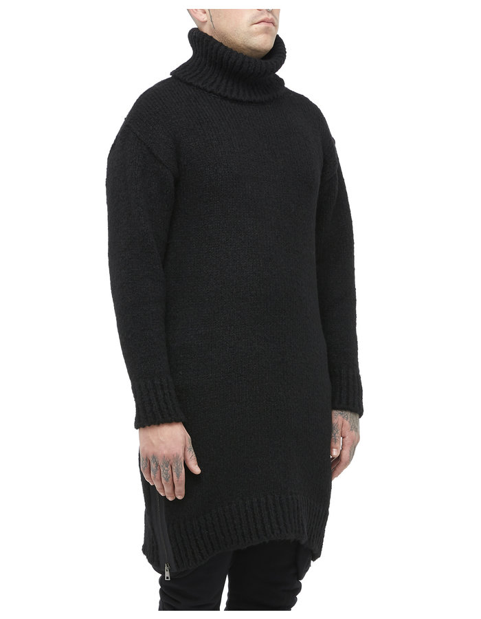 LA HAINE INSIDE US OVERSIZE HIGH NECK LONG KNIT SWEATER - BLACK