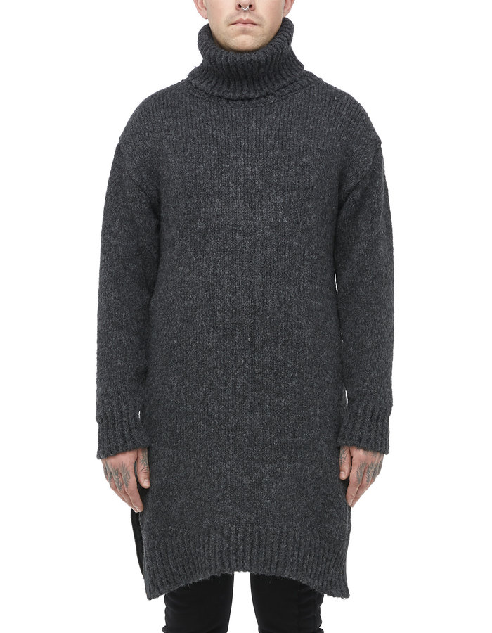 LA HAINE INSIDE US OVERSIZE HIGH NECK LONG KNIT SWEATER - GREY