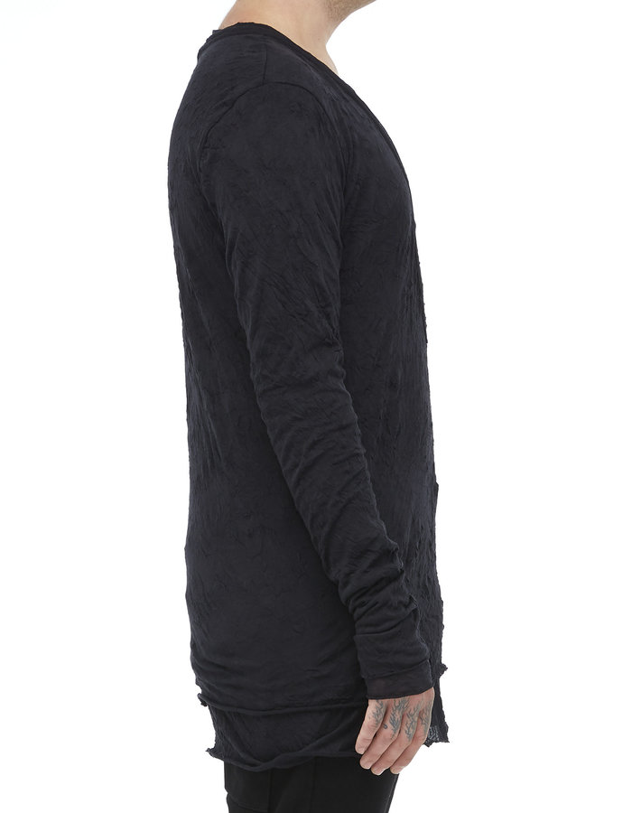 A.F. ARTEFACT GAUZE WASHER LAYERED V-NECK LONGSLEEVE - BLACK