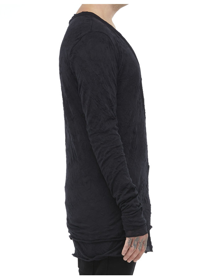 A.F. ARTEFACT GAUZE WASHER LAYERED V-NECK LONGSLEEVE - BLACK