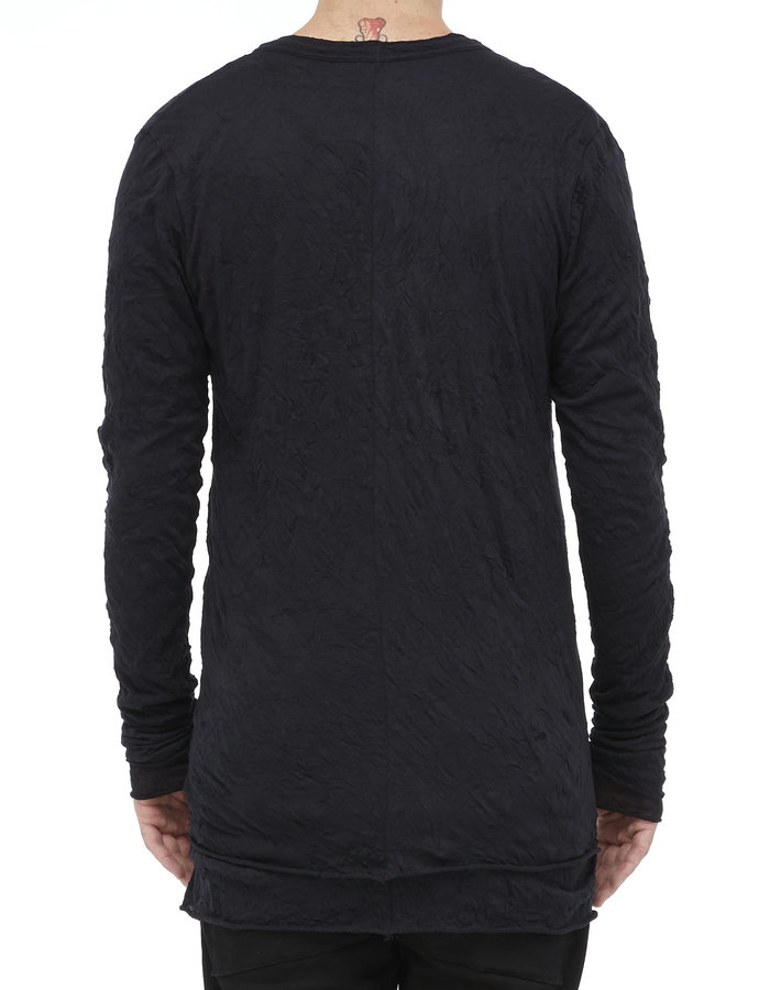 A.F. ARTEFACT GAUZE WASHER LAYERED V-NECK LONGSLEEVE - BLACK