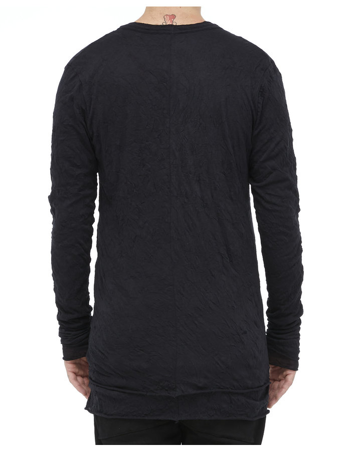 A.F. ARTEFACT GAUZE WASHER LAYERED V-NECK LONGSLEEVE - BLACK