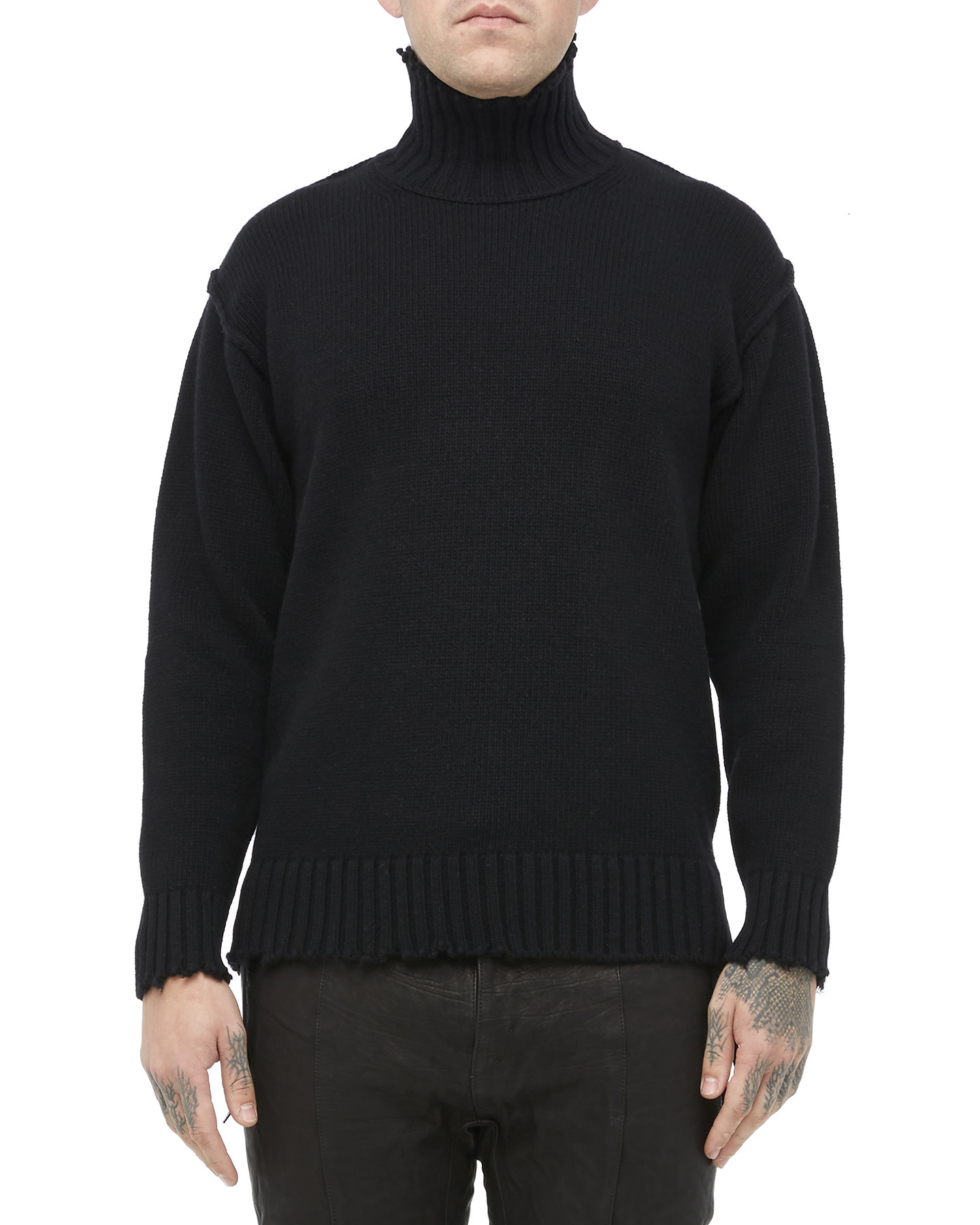 ECO CASHMERE KNIT DISTRESSED TURTLE NECK