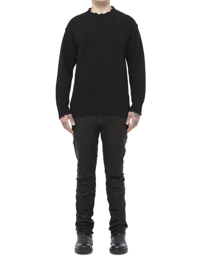 ISABEL BENENATO ECO CASHMERE KNIT DISTRESSED CREW NECK - BLACK