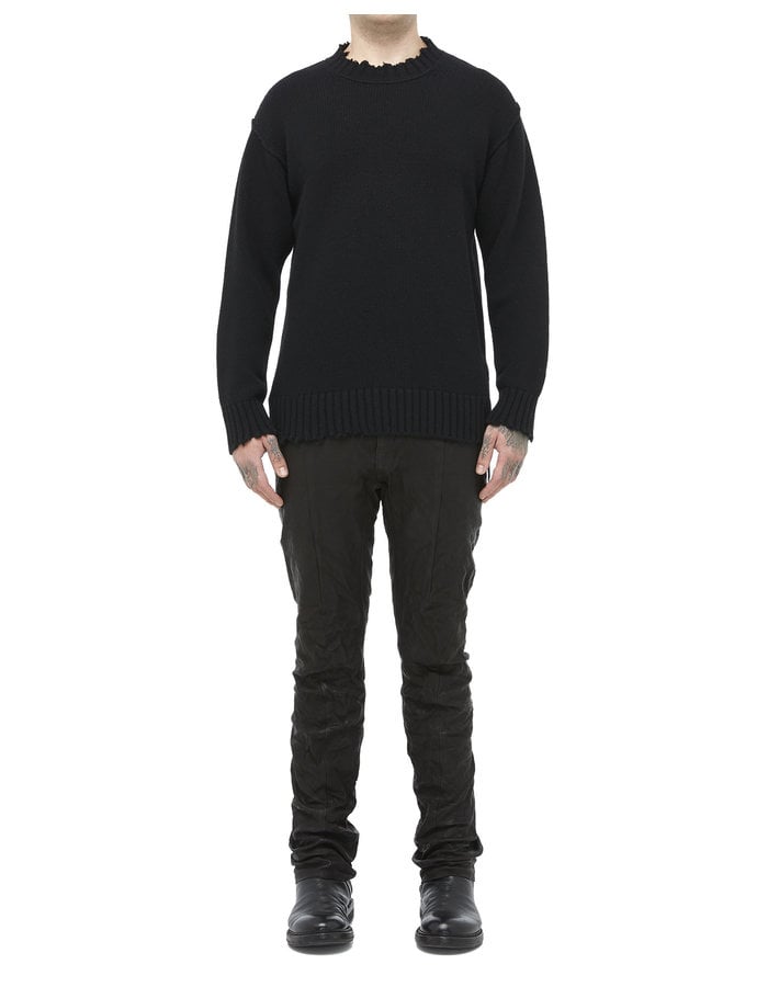 ISABEL BENENATO ECO CASHMERE KNIT DISTRESSED CREW NECK - BLACK