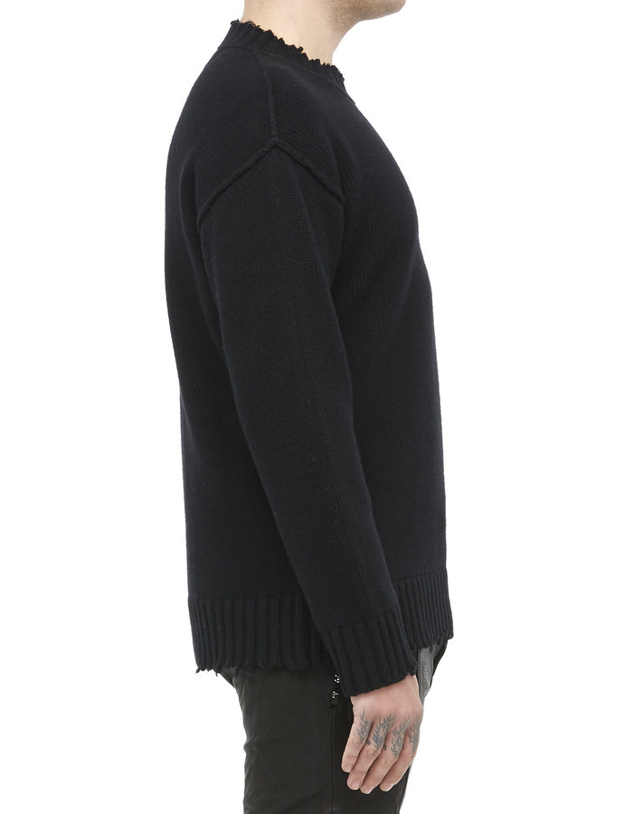 ISABEL BENENATO ECO CASHMERE KNIT DISTRESSED CREW NECK - BLACK