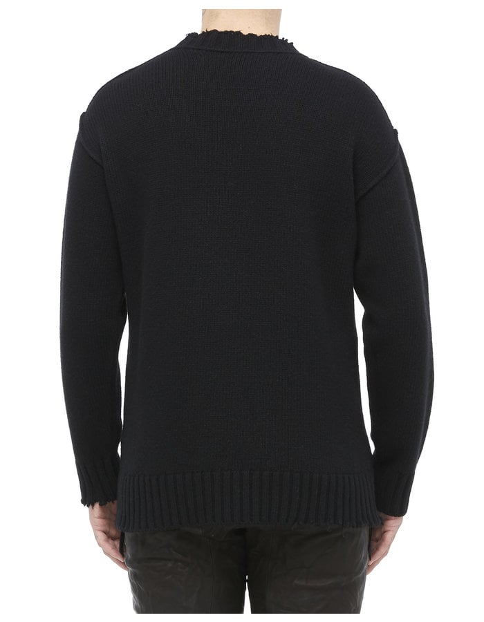 ISABEL BENENATO ECO CASHMERE KNIT DISTRESSED CREW NECK - BLACK