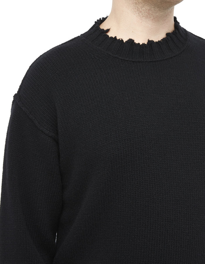 ISABEL BENENATO ECO CASHMERE KNIT DISTRESSED CREW NECK - BLACK