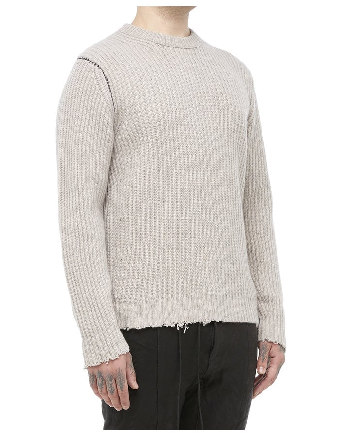 ISABEL BENENATO ECO CASHMERE RIBBED CONTRAST STITCH CREW - POMICE