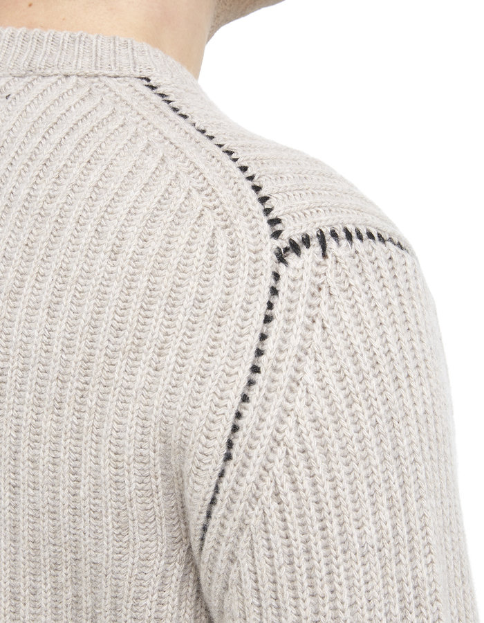 ISABEL BENENATO ECO CASHMERE RIBBED CONTRAST STITCH CREW - POMICE