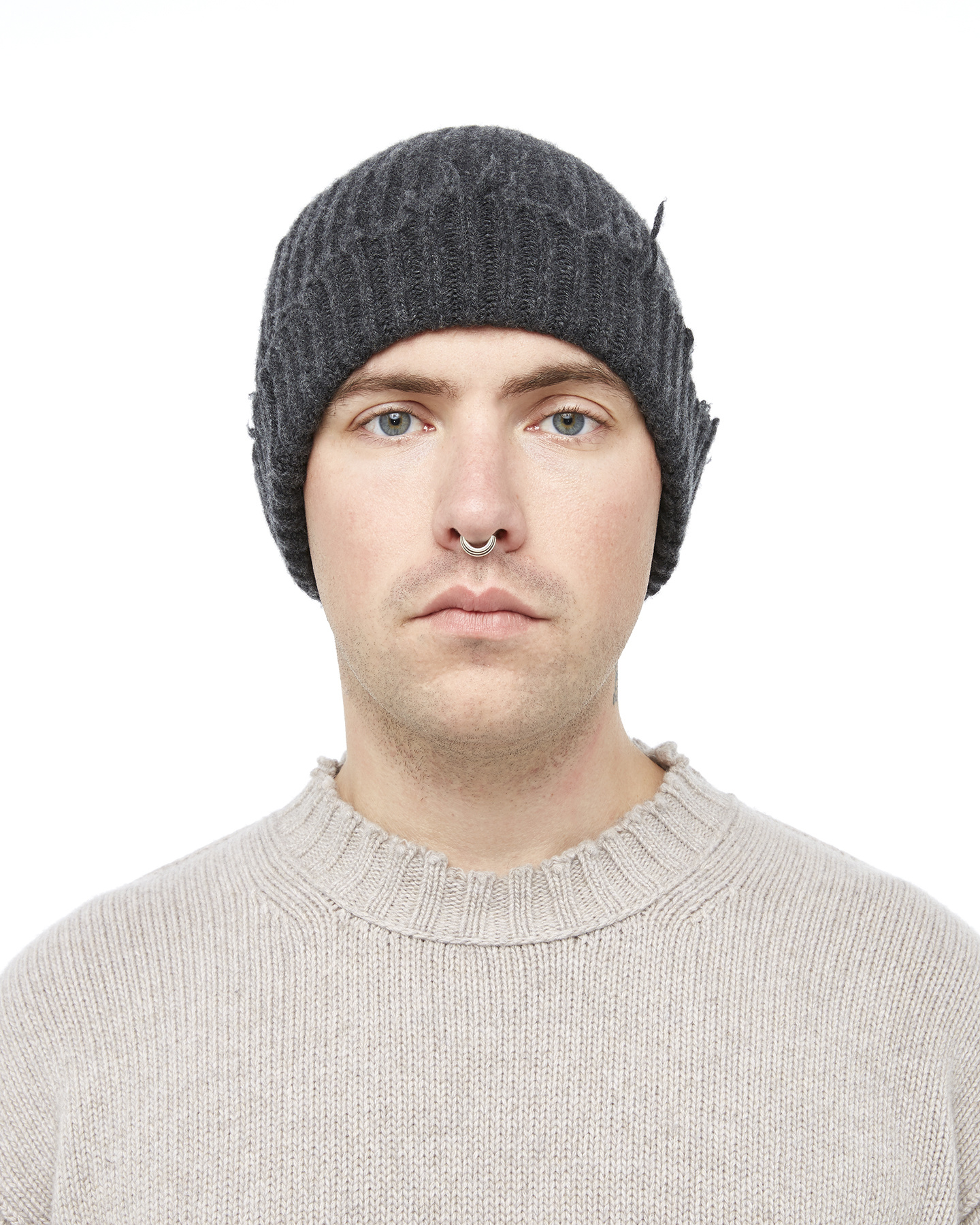 ECO CASHMERE KNIT DISTRESSED BEANIE - GRAPHITE - Shop Untitled NYC