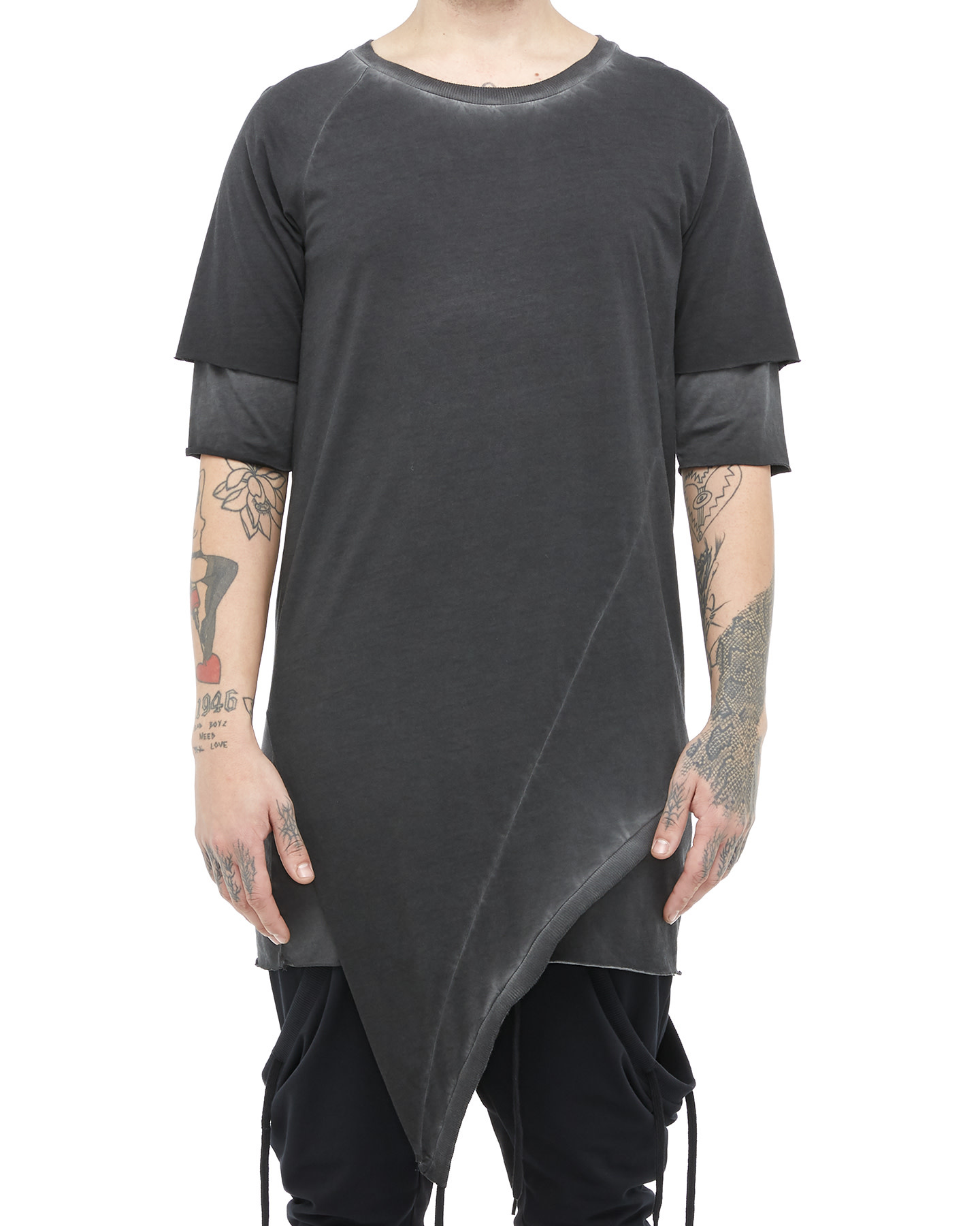 DOUBLE LAYERED ASYMMETRICAL T-SHIRT 36 - ANTHRACITE