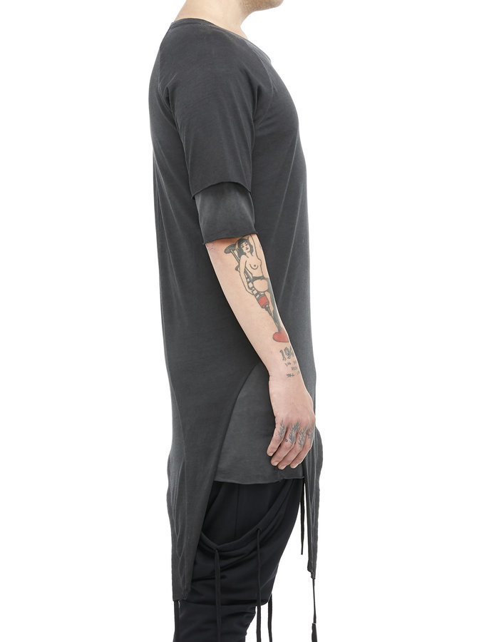 ARMY OF ME DOUBLE LAYERED ASYMMETRICAL T-SHIRT 36 - ANTHRACITE