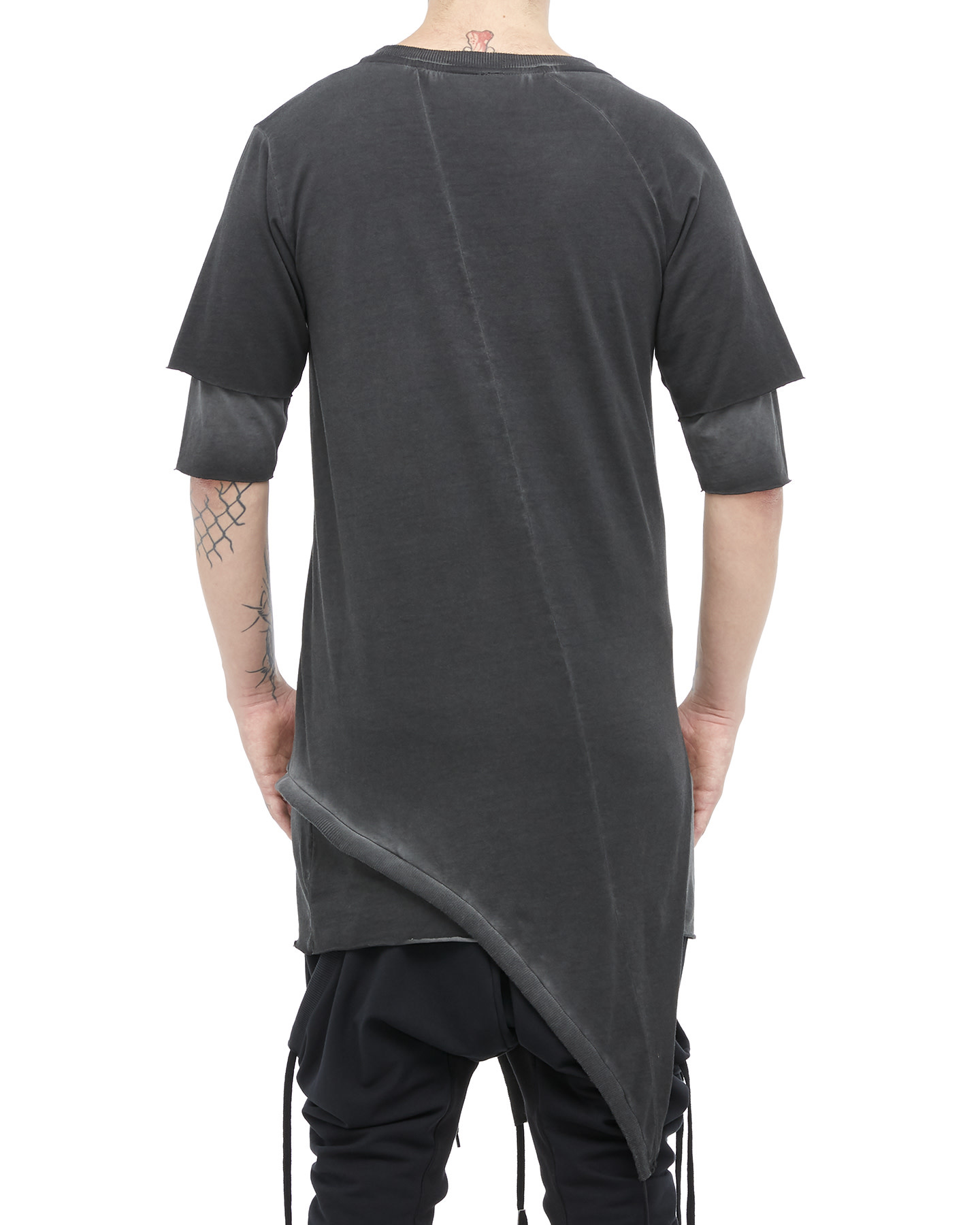 DOUBLE LAYERED ASYMMETRICAL T-SHIRT 36 - ANTHRACITE - Shop