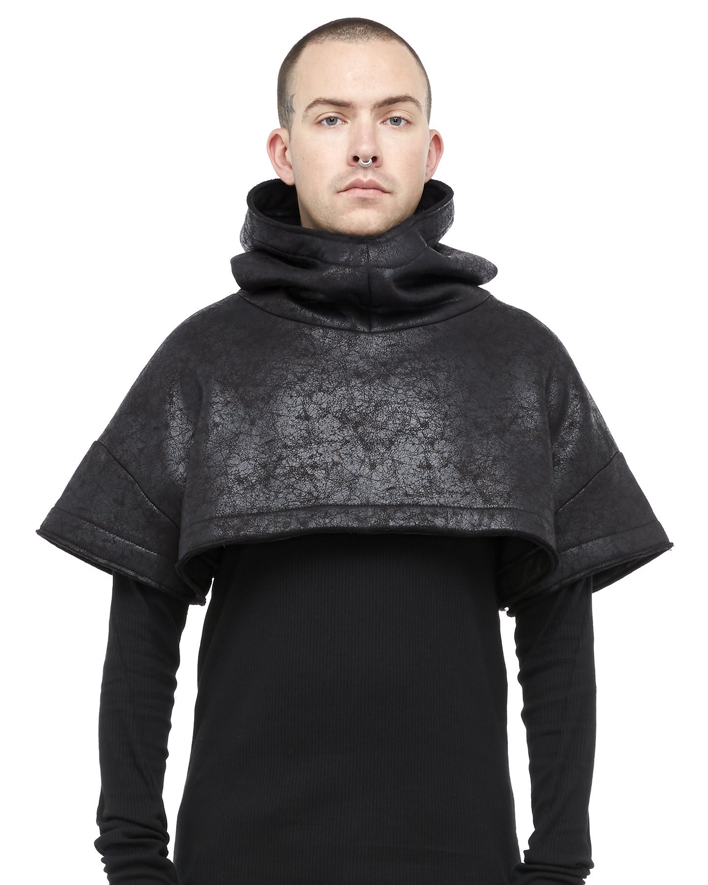 LEATHER EFFECT HOODED CROP TOP