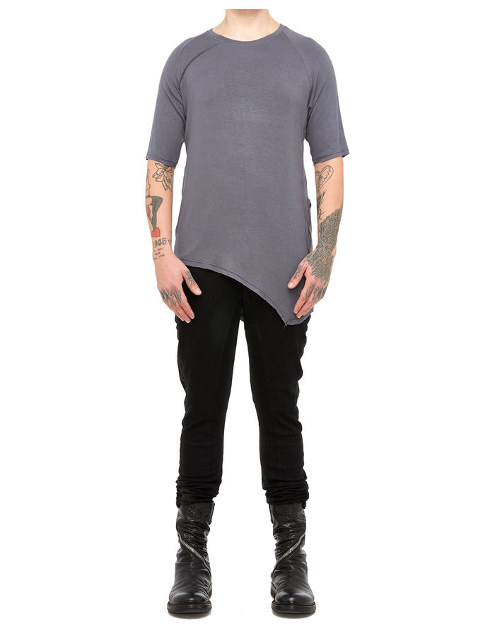 LA HAINE INSIDE US STRETCH VISCOSE ASYMMETRIC SEAM DETAIL TEE - GREY