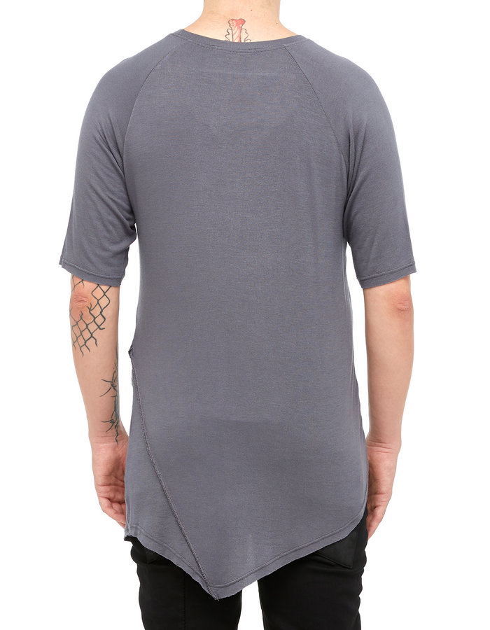 LA HAINE INSIDE US STRETCH VISCOSE ASYMMETRIC SEAM DETAIL TEE - GREY