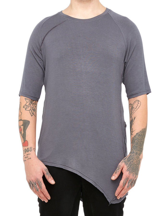 LA HAINE INSIDE US STRETCH VISCOSE ASYMMETRIC SEAM DETAIL TEE - GREY