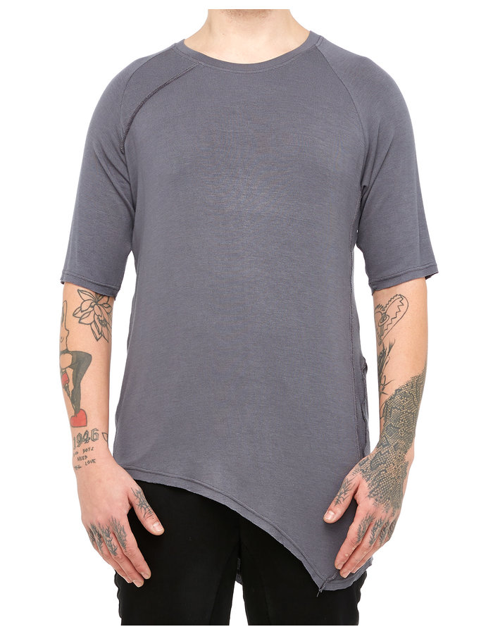 LA HAINE INSIDE US STRETCH VISCOSE ASYMMETRIC SEAM DETAIL TEE - GREY