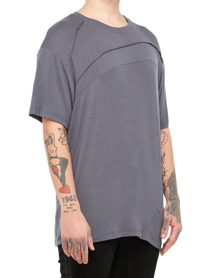 LA HAINE INSIDE US STRETCH VISCOSE SEAM DETAIL OVERSIZE TEE - GREY