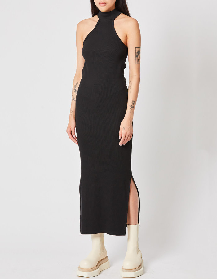 THOM KROM STRETCH COTTON RIBBED FITTED HALTER DRESS