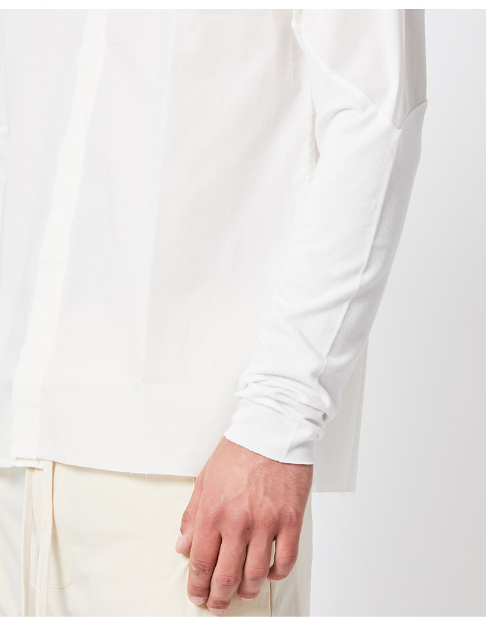 THOM KROM CONTRAST PANEL STRETCH COTTON MANDARIN SHIRT - OFF WHITE