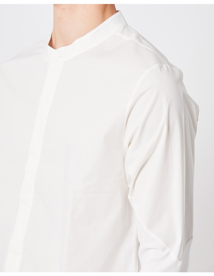 THOM KROM CONTRAST PANEL STRETCH COTTON MANDARIN SHIRT - OFF WHITE