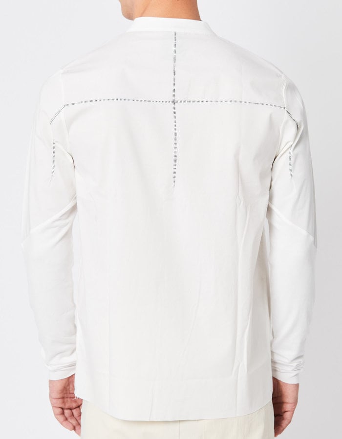 THOM KROM CONTRAST PANEL STRETCH COTTON MANDARIN SHIRT - OFF WHITE