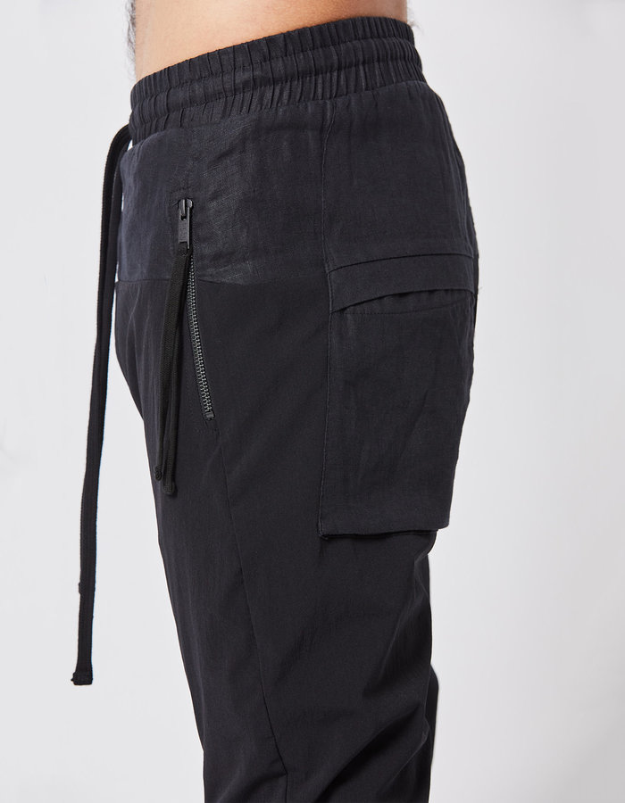 THOM KROM LINEN PANEL STRETCH NYLON JOGGER - BLACK