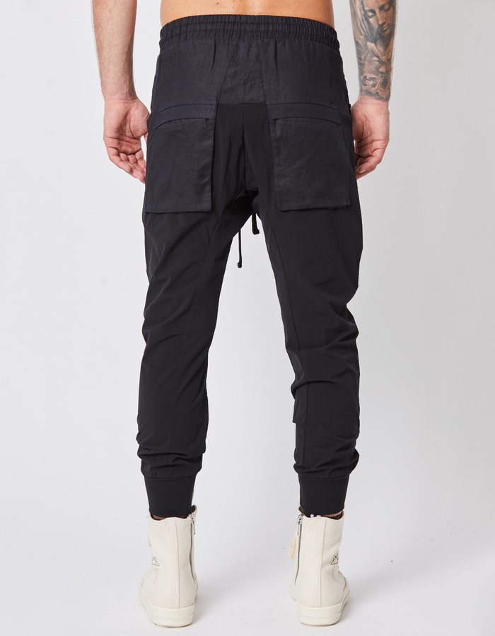 THOM KROM LINEN PANEL STRETCH NYLON JOGGER - BLACK