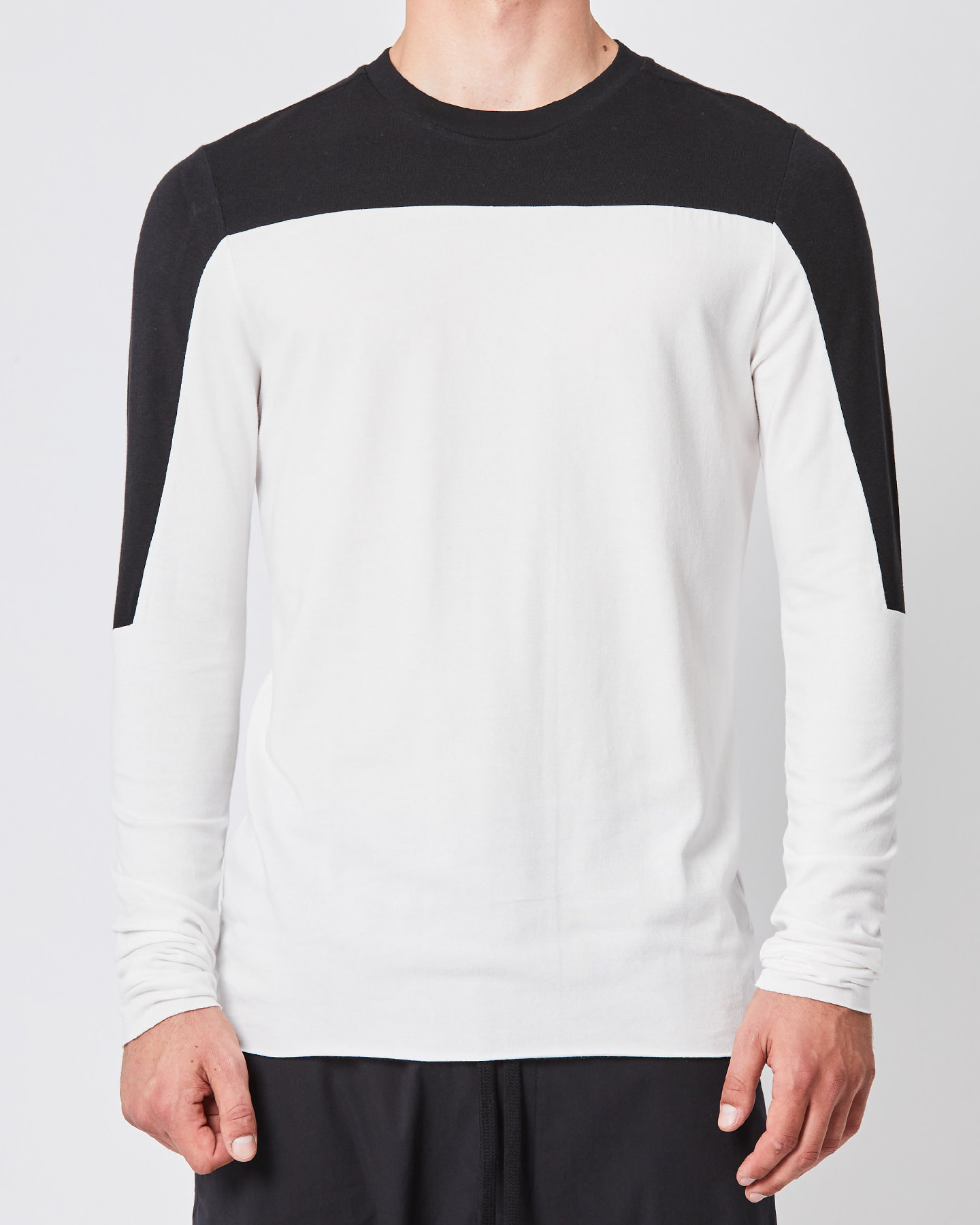 COTTON & MODAL CONTRAST PANEL LONGSLEEVE - OFF WHITE