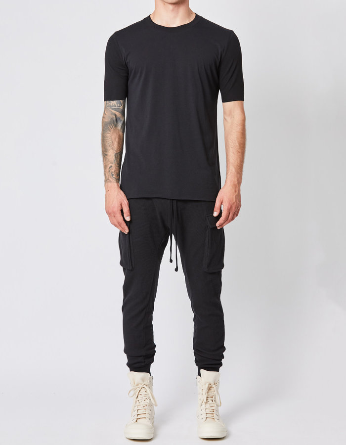 THOM KROM RIBBED ARM COTTON & MODAL FITTED CREW - BLACK